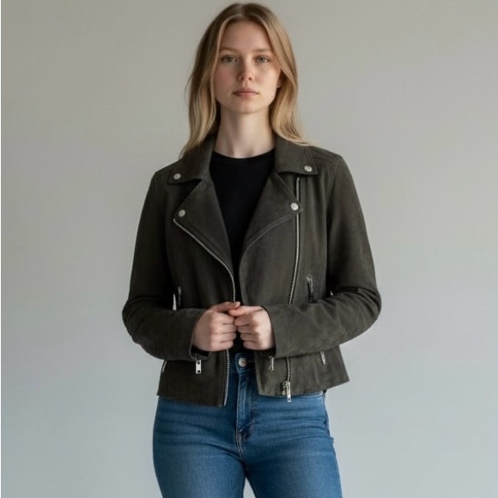 All Saints Dalby Suede Biker Jacket GOAT Leather